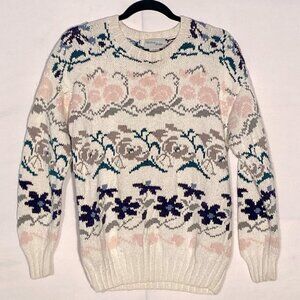 Vintage Willow Ridge Ramie Cotton Knit Floral Crew Neck Grandma Sweater S